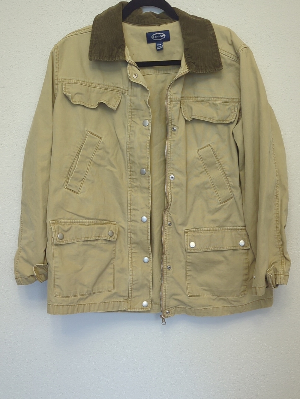 Scoop Jacket Khaki Canvas Field Jacket with Corduroy Collar